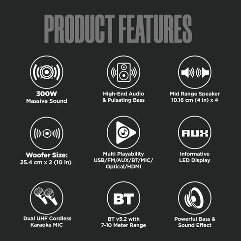 Intex TITAN 3000 (D) | 2.2 Tower Speaker (300W Power & 10" Wooferx2)